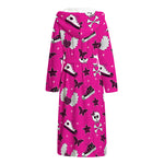 Pink Emo Symbols Pattern Print Hooded Bathrobe