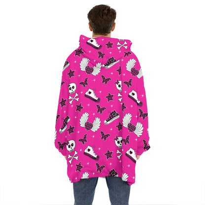 Pink Emo Symbols Pattern Print Hoodie Blanket