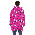 Pink Emo Symbols Pattern Print Hoodie Blanket