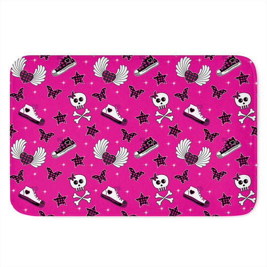 Pink Emo Symbols Pattern Print Indoor Door Mat