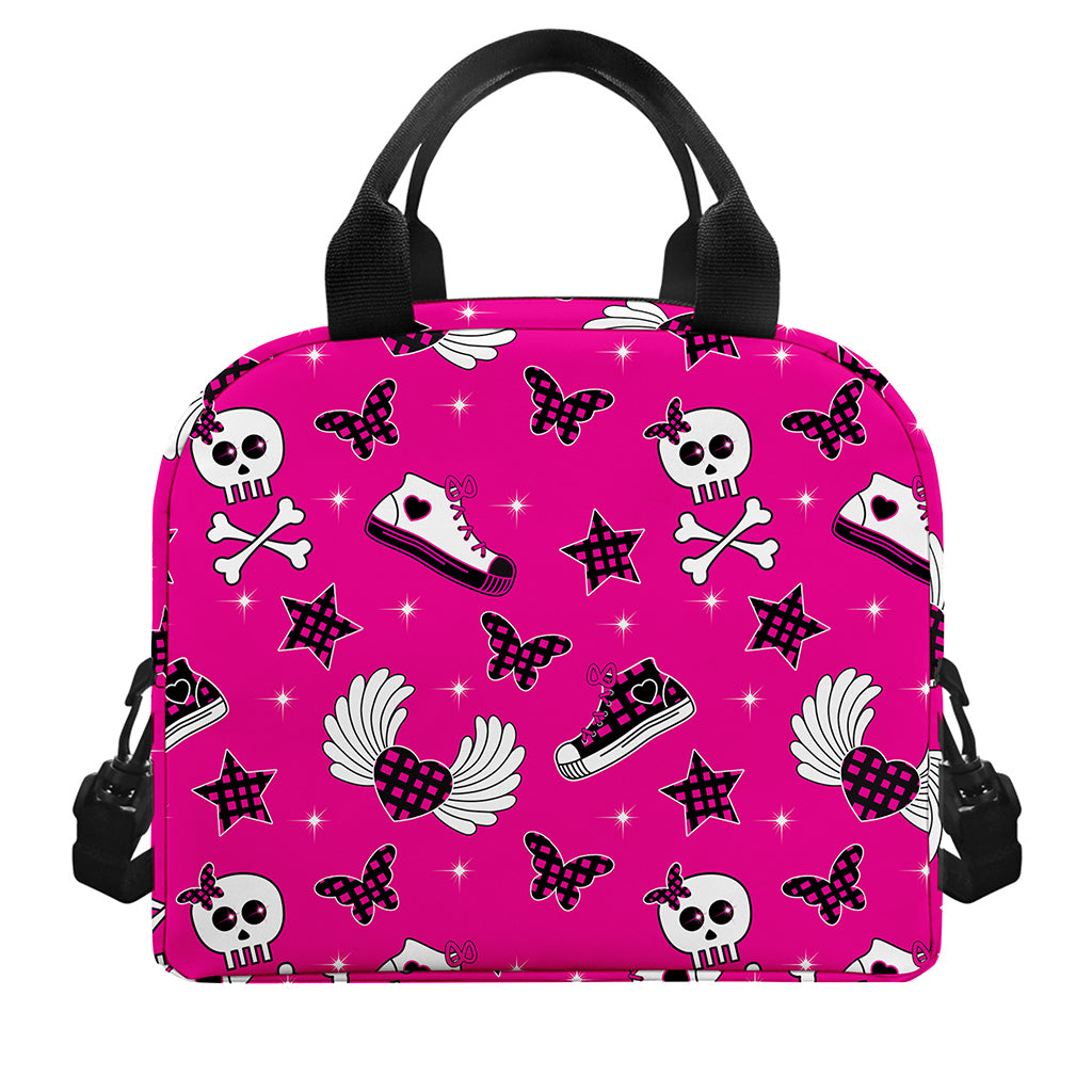Pink Emo Symbols Pattern Print Insulated Lunch Bag