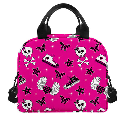 Pink Emo Symbols Pattern Print Insulated Lunch Bag