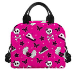 Pink Emo Symbols Pattern Print Insulated Lunch Bag