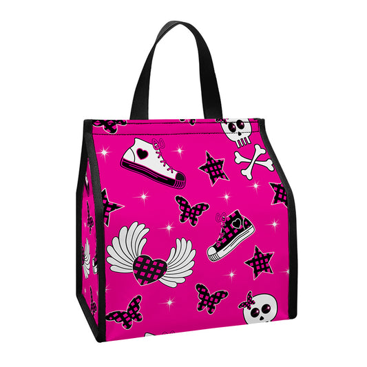 Pink Emo Symbols Pattern Print Insulated Lunch Tote