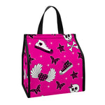 Pink Emo Symbols Pattern Print Insulated Lunch Tote
