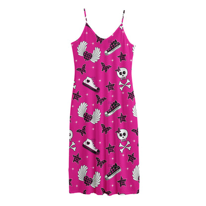 Pink Emo Symbols Pattern Print Jersey Midi Cami Dress