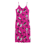 Pink Emo Symbols Pattern Print Jersey Midi Cami Dress