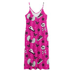 Pink Emo Symbols Pattern Print Jersey Midi Cami Dress