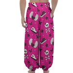 Pink Emo Symbols Pattern Print Lantern Pants