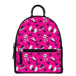 Pink Emo Symbols Pattern Print Leather Backpack