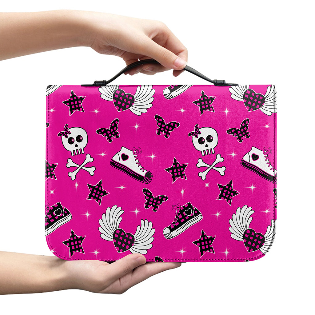 Pink Emo Symbols Pattern Print Leather Bible Cover