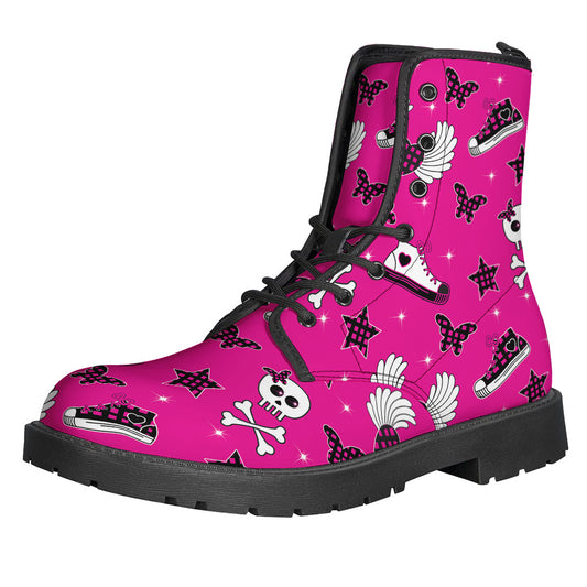 Pink Emo Symbols Pattern Print Backpack