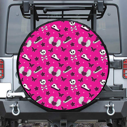 Pink Emo Symbols Pattern Print Leather Spare Tire Cover