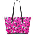 Pink Emo Symbols Pattern Print Leather Tote Bag With Zipper