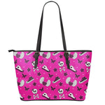Pink Emo Symbols Pattern Print Leather Tote Bag