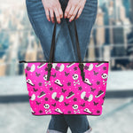 Pink Emo Symbols Pattern Print Leather Tote Bag