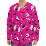 Pink Emo Symbols Pattern Print Long Sleeve Baseball Jersey
