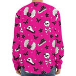 Pink Emo Symbols Pattern Print Long Sleeve Baseball Jersey