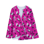 Pink Emo Symbols Pattern Print Long Sleeve Short Coat