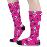 Pink Emo Symbols Pattern Print Long Socks