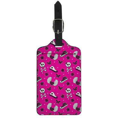 Pink Emo Symbols Pattern Print Luggage Tag
