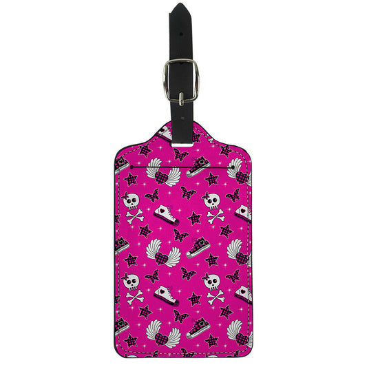 Pink Emo Symbols Pattern Print Luggage Tag