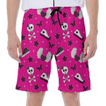 Pink Emo Symbols Pattern Print Men's Beach Shorts