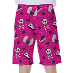 Pink Emo Symbols Pattern Print Men's Beach Shorts