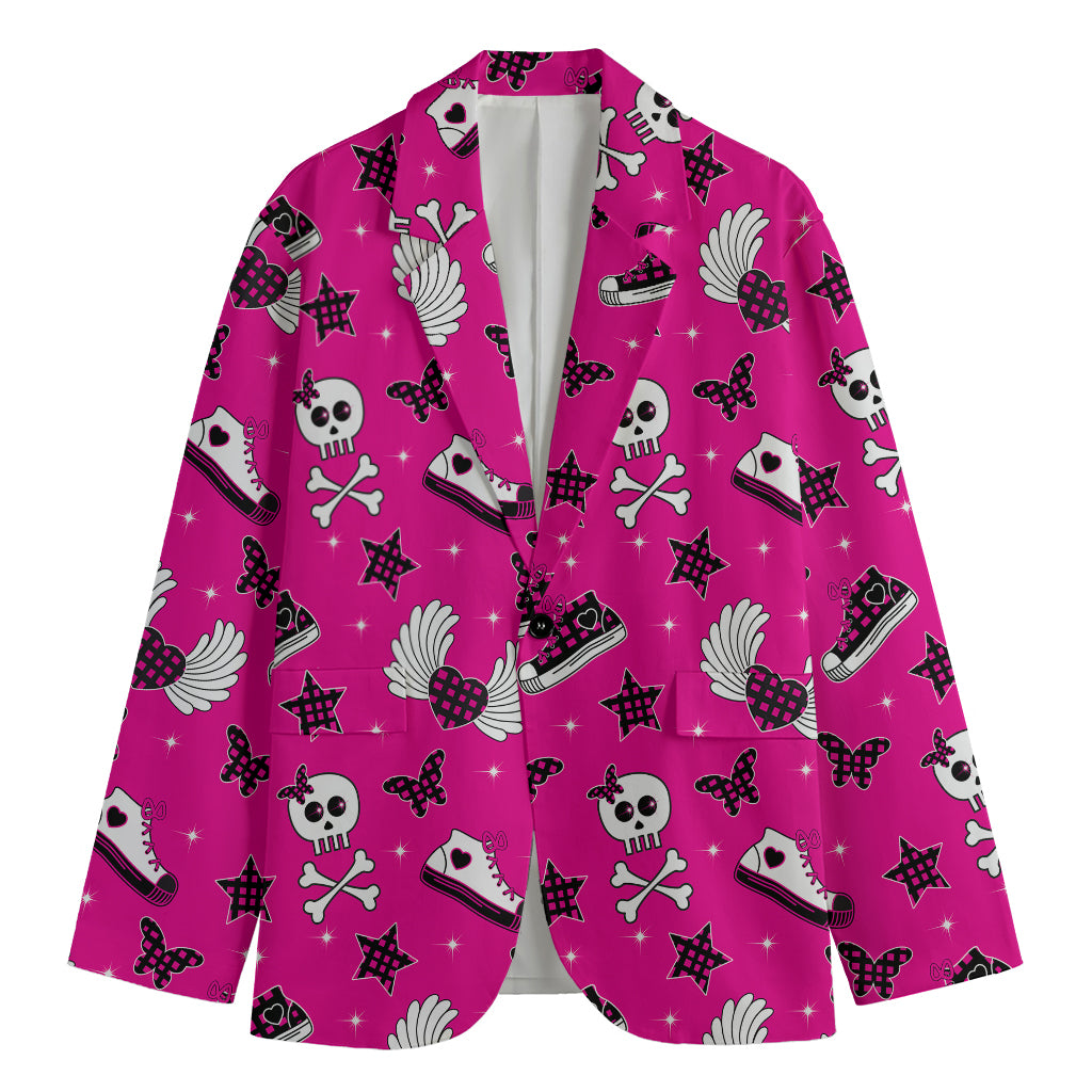 Pink Emo Symbols Pattern Print Men's Blazer