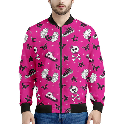 Pink Emo Symbols Pattern Print Men's Bomber Jacket