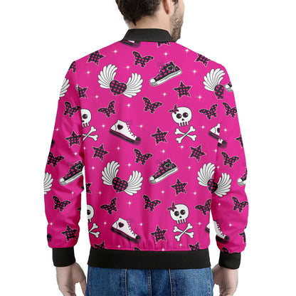 Pink Emo Symbols Pattern Print Men's Bomber Jacket