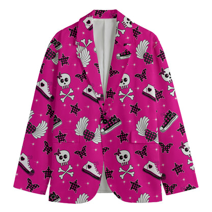 Pink Emo Symbols Pattern Print Men's Cotton Blazer