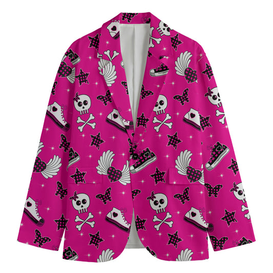 Pink Emo Symbols Pattern Print Men's Cotton Blazer