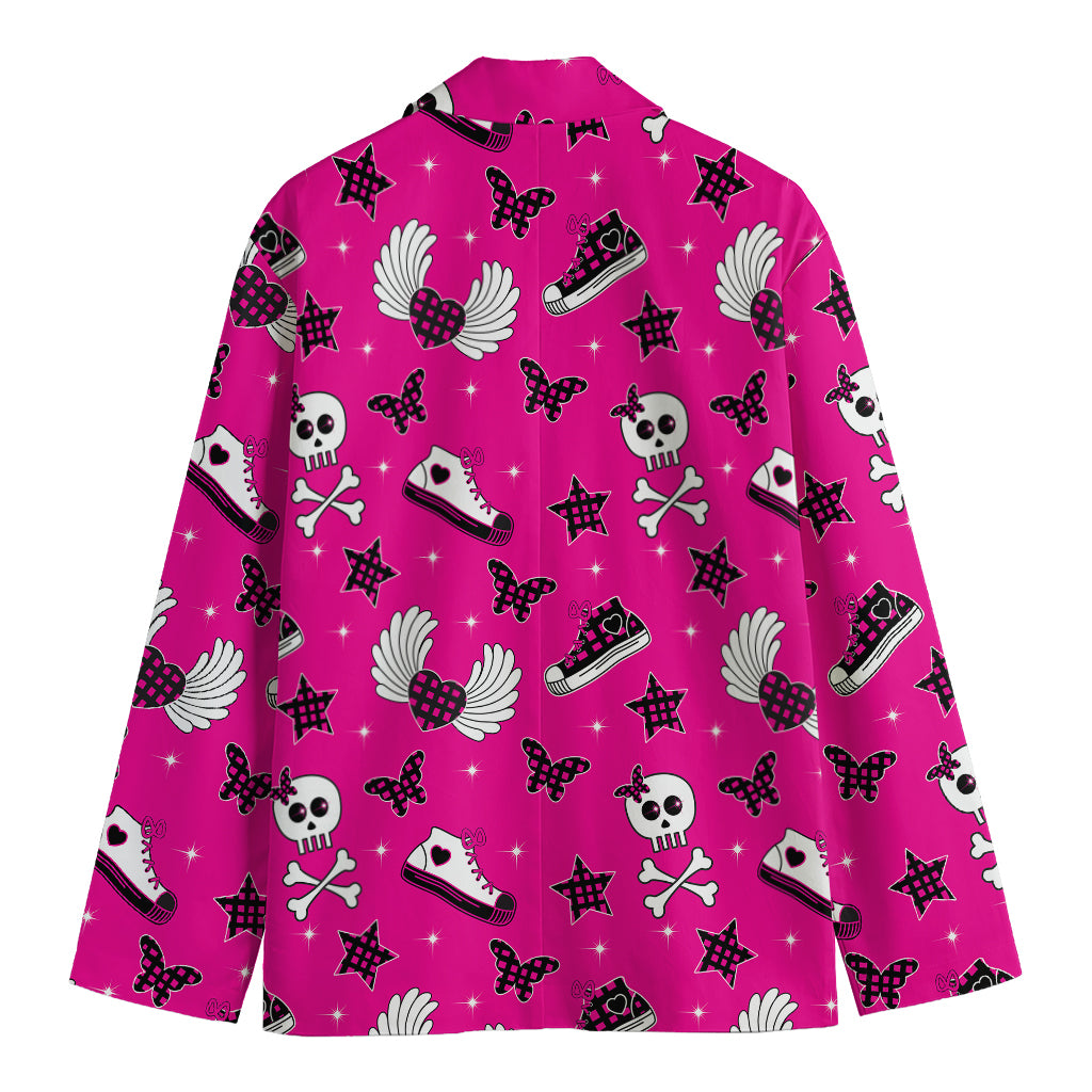 Pink Emo Symbols Pattern Print Men's Cotton Blazer