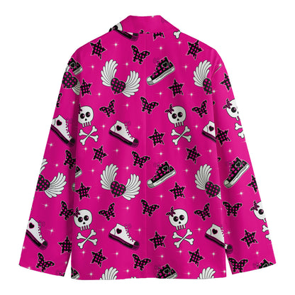 Pink Emo Symbols Pattern Print Men's Cotton Blazer