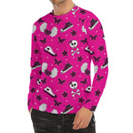 Pink Emo Symbols Pattern Print Men's Long Sleeve Rash Guard