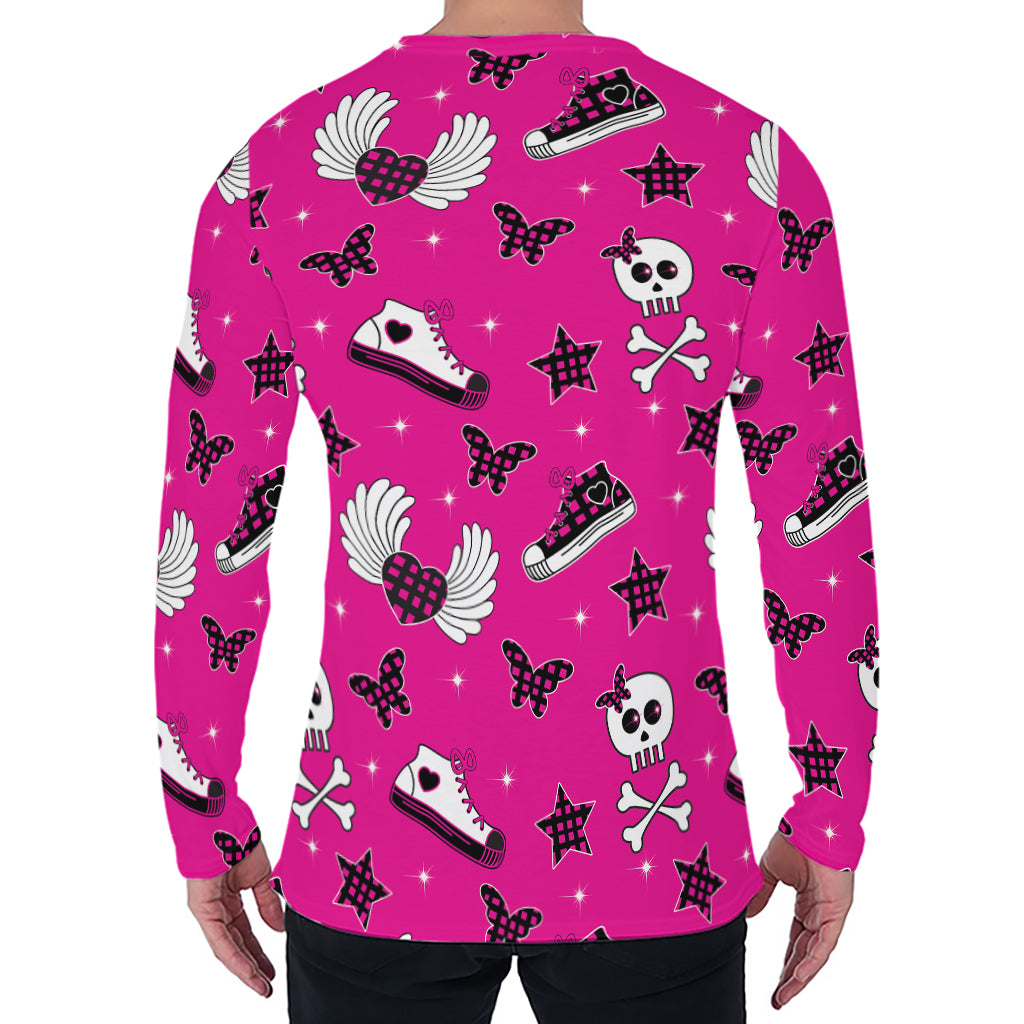 Pink Emo Symbols Pattern Print Men's Long Sleeve T-Shirt