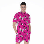 Pink Emo Symbols Pattern Print Men's Rompers
