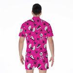 Pink Emo Symbols Pattern Print Men's Rompers