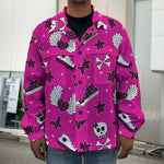 Pink Emo Symbols Pattern Print Men's Shirt Jacket