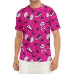 Pink Emo Symbols Pattern Print Men's Short Sleeve Rash Guard