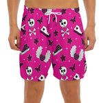 Pink Emo Symbols Pattern Print Men's Split Running Shorts