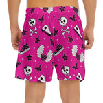 Pink Emo Symbols Pattern Print Men's Split Running Shorts