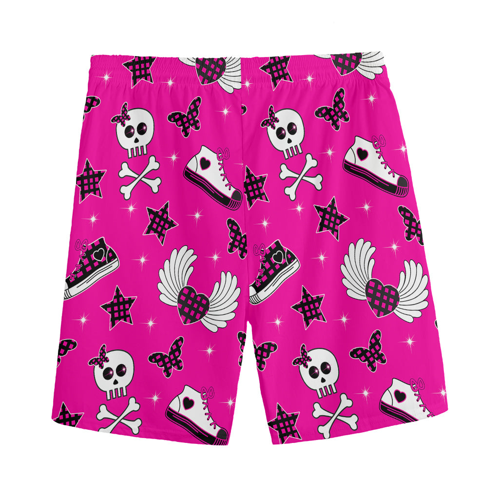 Pink Emo Symbols Pattern Print Men's Sports Shorts