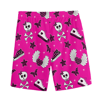 Pink Emo Symbols Pattern Print Men's Sports Shorts