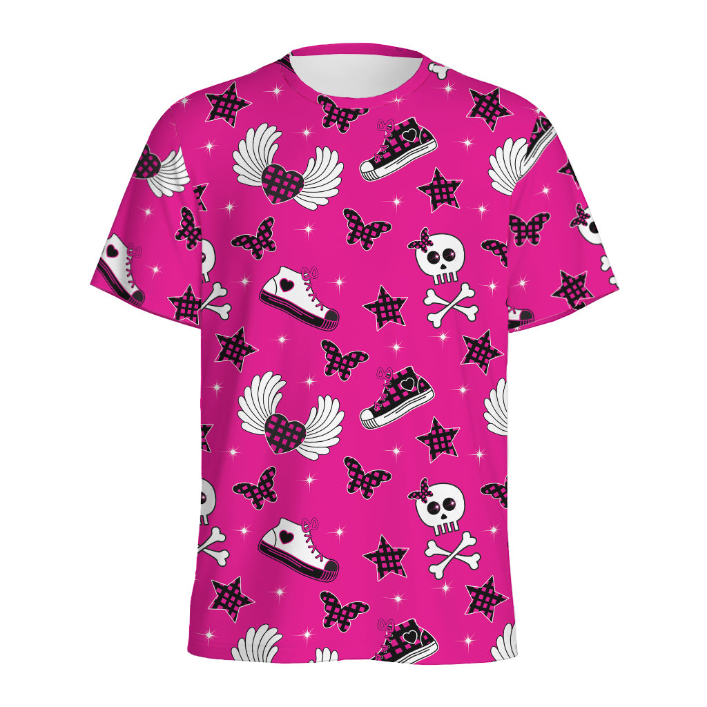 Pink Emo Symbols Pattern Print Men's Sports T-Shirt