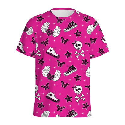 Pink Emo Symbols Pattern Print Men's Sports T-Shirt