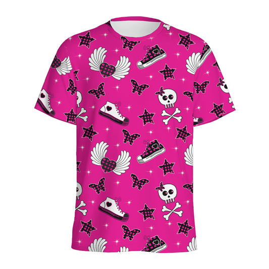 Pink Emo Symbols Pattern Print Men's Sports T-Shirt