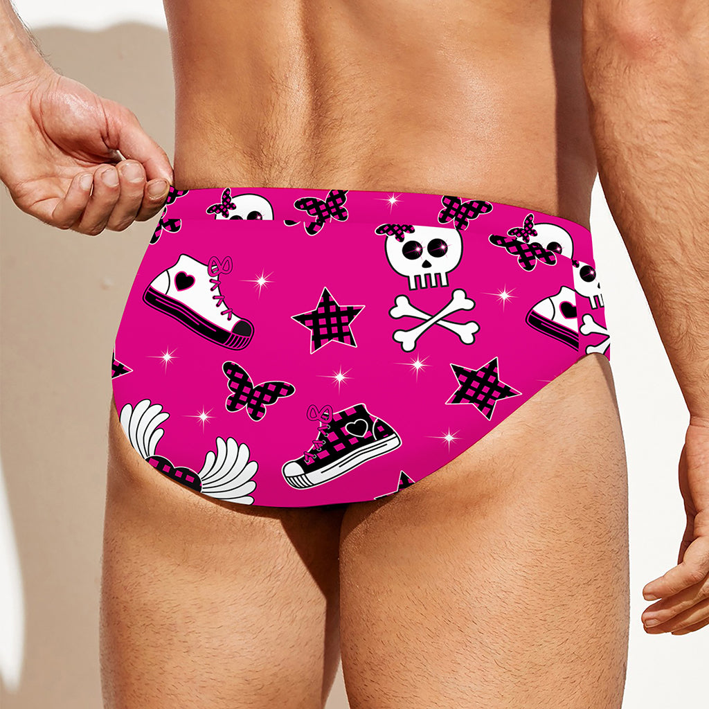 Pink Emo Symbols Pattern Print Men's Swim Briefs