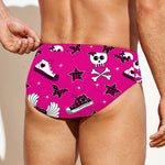 Pink Emo Symbols Pattern Print Men's Swim Briefs